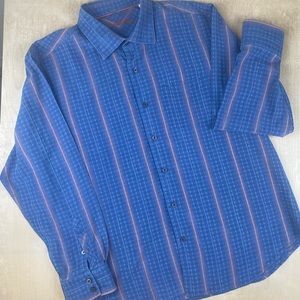 Tommy Bahama Mens XL Button Up Long Sleeve Blue/Orange Striped Shirt